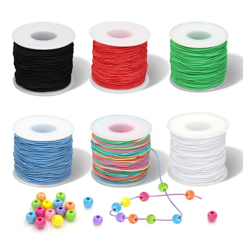 Gummiband für Armbänder, 6 Rollen Elastische Faden Perlenschnur, Gummiband Schmuckherstellung 1mm x 50 m, Gummischnur, Elastische Nylonschnur für DIY Handwerk Schmuckherstellung Halsketten von GROOFOO