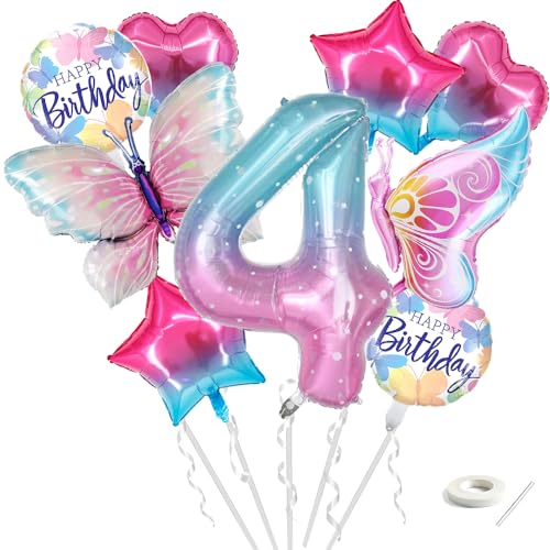 GROVBLE 10 Stück Geburtstagsdeko Mädchen 4 Jahre,schmetterlinge deko geburtstag,schmetterling folienballon,blumenfee deko,geeignet mädchen geburtstag schmetterling themen geburtstag party (aa) von GROVBLE