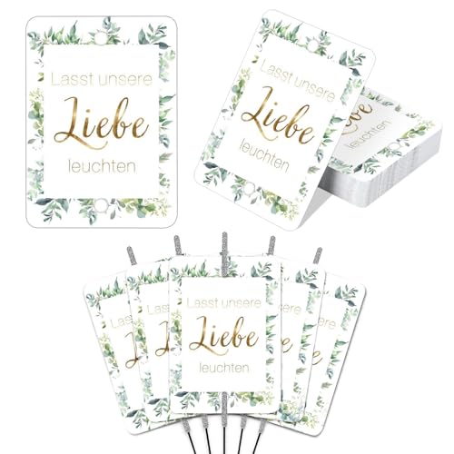 GROVBLE 100 Stück Wunderkerzen Hochzeit Etiketten Lasst Unsere Liebe Leuchten,Gastgeschenke, Knicklichter Hochzeit,Hochzeitsdeko,Geschenkanhänger,Grußkarten für Wunderkerzen & Knicklichter von GROVBLE