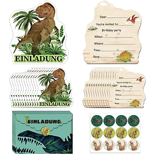 GROVBLE 12 Stück dino einladungskarten kindergeburtstag Karten Dino Einladungskarten passenden Einladungskarten Kindergeburtstag Briefumschlägen Dinosaurier Kinder Geburtstag Partyeinladungen von GROVBLE