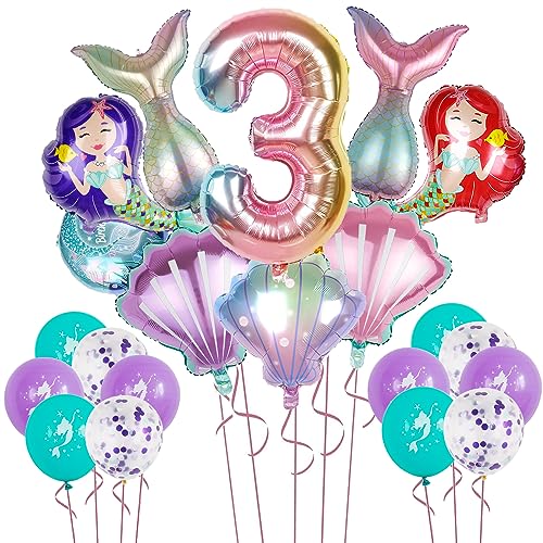 GROVBLE 23 pcs Meerjungfrau Geburtstag Deko 3 Jahre,meerjungfrau geburtstag deko,folienballon Mädchen Ballon Meerjungfrauen Thema Party, Latexballon Geeignet Meerjungfrau Deko Kindergeburtstag (aa) von GROVBLE