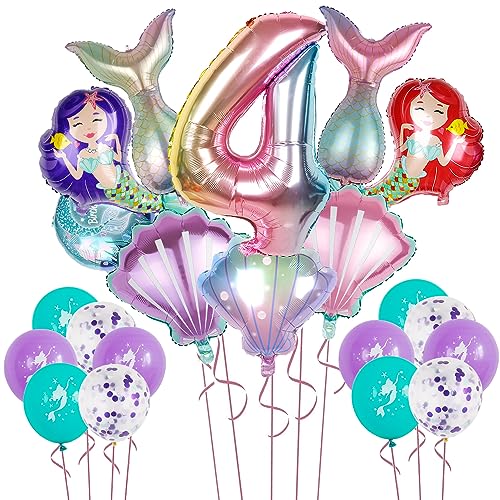 GROVBLE 23pcs Meerjungfrau Geburtstag Deko 4 Jahre,meerjungfrau geburtstag deko,folienballon Mädchen Ballon Meerjungfrauen Thema Party, Latexballon Geeignet Meerjungfrau Deko Kindergeburtstag (bb) von GROVBLE