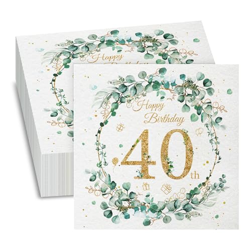 GROVBLE 40 Stück,servietten 40 geburtstag,servietten geburtstag,servietten eukalyptus grün,Happy Birthday Servietten,für deko 40 geburtstag mädchen Junge Geburtstag Feiern Party Jubil,33 x 33cm von GROVBLE