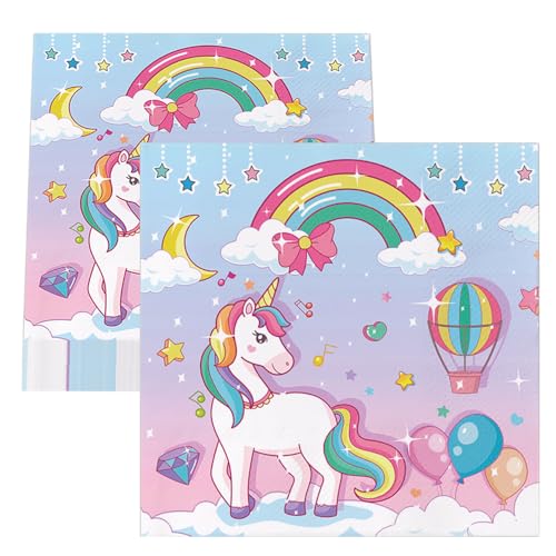 GROVBLE 40 Stück Einhorn Servietten,servietten regenbogen einhorn Mottoparty,servietten mädchen,einhorn servietten kindergeburtstag Partygeschirr Kindergeburtstag,Partygeschirr33*33CM… von GROVBLE