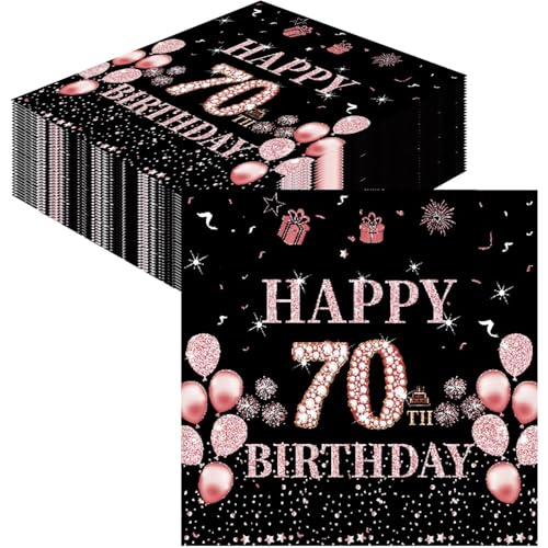 GROVBLE 40 Stück Servietten 70 Geburtstag,70 Geburtstagsdeko Servietten,Servietten 70 Geburtstag Frau,Happy Birthday Servietten,rosegold Servietten Geburtstag,70 Geburtstag Servietten,33 x 33cm von GROVBLE