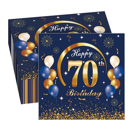 GROVBLE 40 Stück Servietten 70 Geburtstag mann,70 Geburtstagsdeko Servietten Blau,Servietten 70 Geburtstag Frau,Happy Birthday Servietten,Servietten Geburtstag,70 Geburtstag Servietten,33 x 33cm von GROVBLE