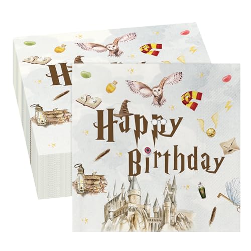 GROVBLE 40 Stück Servietten Geburtstag Geburtstag Deko,Magischer Wizard Party Geburtstagsservietten Für Geburtstag Party Deko,Happy Birthday Servietten Magische Zauberer Kindergeburtstag 33x33cm von GROVBLE