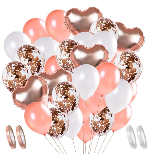 GROVBLE 55 Stück Luftballons Hochzeit,Ballons Hochzeit,Luftballons Helium Geeignet,Folienballon Set,Konfetti Luftballons,Latex Ballons mit Bändern für Geburtstag,Hochzeit,Babyparty,Geschäftstätigkeit von GROVBLE