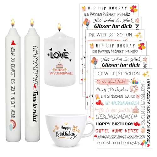 GROVBLE 6 PCS Kerzentattoos Geburtstag,kerzenauf Kerzen sticker kerzen tattoo folie wasserschiebefolie kerzen,für Glückslicht DIY Kerzen Tassen Geschenk Kerzensprüche Happy Birthday Sprüche von GROVBLE