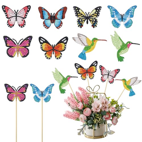 GROVBLE 8 Stück Diamond Painting Schmetterling,Schmetterlinge Diamond Painting Kits,Diamond Painting Art für Garten Dekor,Schmetterling Vogel DIY Stakes Diamant Kunst Kits, Diamond Painting von GROVBLE