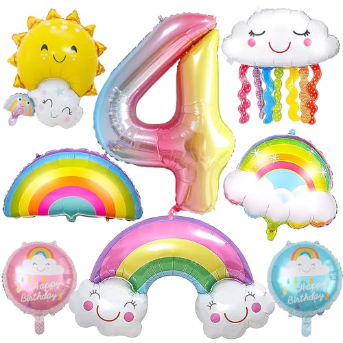 GROVBLE 8 Stück Luftballon Regenbogen,regenbogen deko kindergeburtstag Party Zubehör Set Baby Shower Geburtstag Party Dekoration Riesen Folienballon für 4. Mädchen Jubiläum Party Geburtstag (aa) von GROVBLE