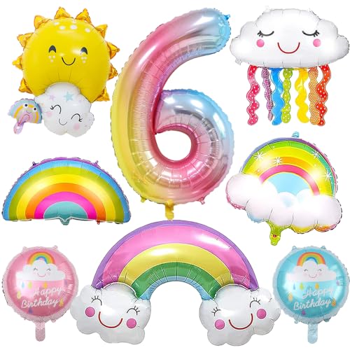 GROVBLE 8 Stück Luftballon Regenbogen,regenbogen deko kindergeburtstag Party Zubehör Set Baby Shower Geburtstag Party Dekoration Riesen Folienballon für 6. Mädchen Jubiläum Party Geburtstag (cc) von GROVBLE