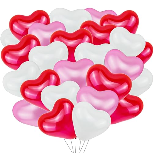 GROVBLE 90 Stück Herzluftballons Rot Weiß Rosa Je 30 Luftballons,Luftballons Partyballons Hochzeitsballons Heliumballon Herzförmig,für Hochzeit,Verlobung,Valentinstag,Geburtstag,Party von GROVBLE