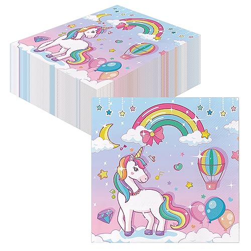 GROVBLE Einhorn Servietten,40 Stück Servietten Magical Unicorn 33 x 33 cm,einhorn Mottoparty Servietten einhorn,servietten mädchen, einhorn servietten kindergeburtstag Partygeschirr von GROVBLE