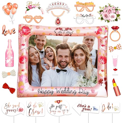 GROVBLE Fotobox Accessoires Hochzeit, 23PCS Hochzeit Foto Requisiten,Hochzeit Aufblasbarer Fotorahmen,Hochzeit Fotobox Accessoires, Rose Gold Fotorequisiten,für Hochzeit Party Dekorationen von GROVBLE