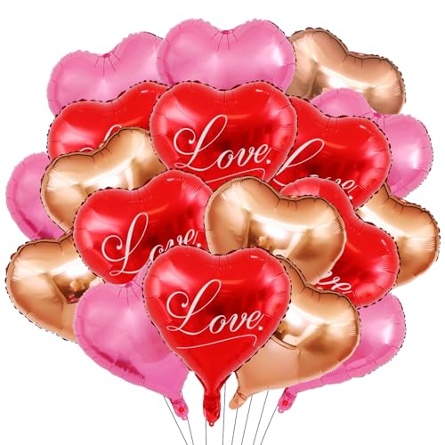 GROVBLE Herz Folienballon 24 Stück,Helium Ballons Hochzeit,Herzballons Hochzeit Rot Rosa Roségold,für Party,Geburtstag,Valentinstag, Hochzeit, Verlobung,Brautdusche,Muttertag von GROVBLE