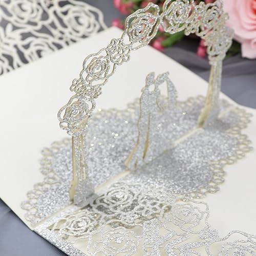 GROVBLE Pop Up Karte Hochzeit,Hochzeitskarte,Hochzeitsgeschenke für Brautpaar,Hochzeitseinladung,Tanzendes Brautpaar,3d karte für Romantische Glückwunschkarte zum Hochzeitsta (Silber (bb) von GROVBLE