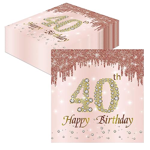 GROVBLE Servietten 40 Geburtstag,40 Stück Papierserviette Mädchen Happy Birthday Servietten Decorations,Sparkling Celebration Party Servietten Tischdeko für 40. Geburtstag servietten rosegold (bb) von GROVBLE