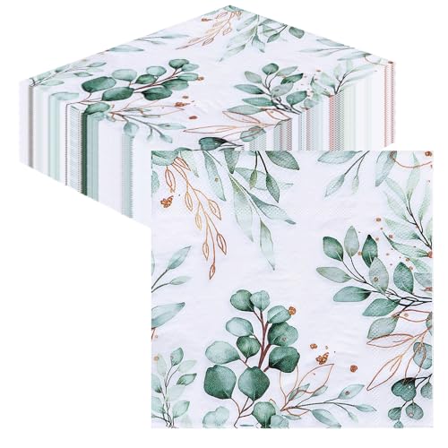 GROVBLE Servietten Eukalyptus,40 Stück servietten eukalyptus grün,servietten hochzeit,Party Tischdekorationen,servietten grün Vintage Eukalyptus Papierserviette 33x33cm für Garten Hochzeit Party von GROVBLE