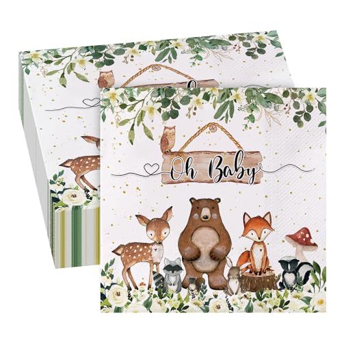 GROVBLE Servietten babyparty,40 Stück Oh baby servietten,babyparty servietten,mit tragen Tier Deko,Ideal für Kind Und Babyparty Deko Babyshower Deko Junge & Mädchen Zubehör Dekoration 33 x 33cm von GROVBLE