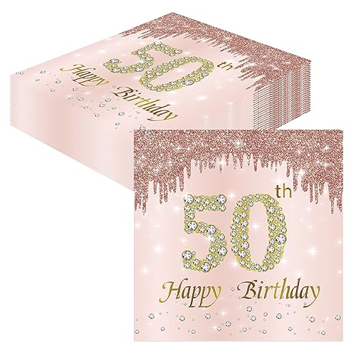 GROVBLE servietten 50. geburtstag frau,40 Stück Sparkling Celebration Party Servietten Tischdeko für 50. Geburtstag servietten rosegold für Frau Geburtstag Feiern Decorations Party Jubiläum von GROVBLE