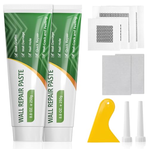 500g Spachtelmasse Weiß Innen & 2" Trockenbau Flicken Wandreparaturcreme Set mit 1 x Spachtel, 2 x Tüllen & Schleifpapier für die schnelle Reparatur von Rissen von GRPOCHE