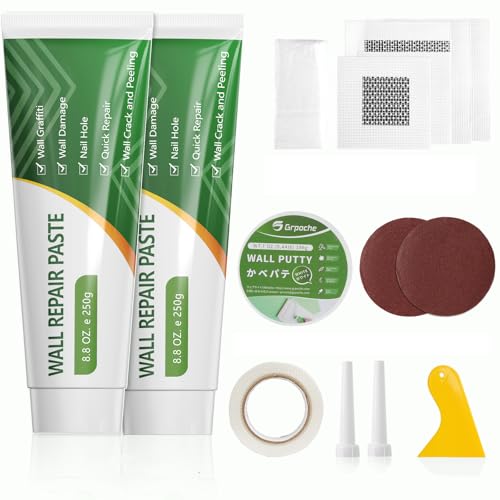 Spachtelmasse Weiß Innen Set, 2x 250g Wandreparatur Crème,1x 200g Wandspachtel, Löcher Wand Füllen für Bohrlöcher Füllen,Löchern und Graffiti,Schnelle Reparatur von Rissen von GRPOCHE