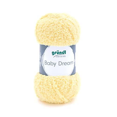 Gründl Wolle Baby Dream (kuscheliges Strick- & Häkelgarn aus 100 % Polyester, 50 g / 136 m, Nadelstärke: 5 - 6, 1 x 50 g), hellgelb von Gründl