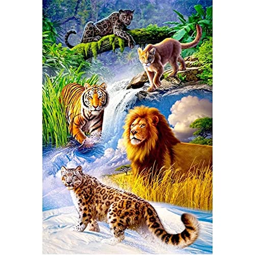 GRUNI 5D Diamond Painting full Set, Tiger Löwe Leopard Malen nach Zahlen Diamant Gemälde,Kristall-Strass-Kreuzstich-Stickerei Kunsthandwerk Leinwand für Home Wand-Decor Geschenk 50x70cm/20x28inch von GRUNI