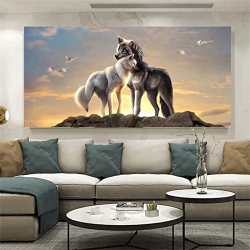 GRUNI 5D Diamond Painting full Set, Wolfspaar Malen nach Zahlen Diamant Gemälde,Kristall-Strass-Kreuzstich-Stickerei Kunsthandwerk Leinwand für Home Wand-Decor Geschenk 90x150cm/36x60inch von GRUNI