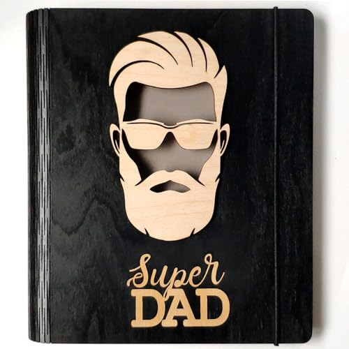 GS-ROAD Holz Notizbuch A5 Kariert Hardcover - Super DAD - 100 Seiten Persönliches Tagebuch für Büro Schule Haushalt - Holz Diary Notebook A5 Kariert - Reisetagebuch von GS-ROAD