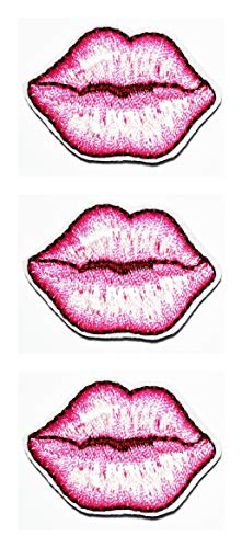 Set 3 Stück Mini kleine rosa sexy Kiss Lippen Lippenstift Kosmetik Cartoon Patch Aufbügler Nähen bestickt Abzeichen Applikation DIY Handwerk Kleidung Jacke Jeans Kappe Rucksäcke von GS912 Mini Small Cartoon Patches