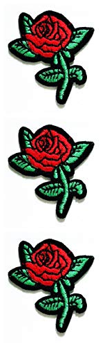 Set 3 Stück Mini kleine rote Rose Liebe Blumen Cartoon Stickerei Logo Jacke Polo T-Shirt Hut Rucksäcke Patch Applikation bestickt zum Aufbügeln oder Aufnähen (01) von GS912 Mini Small Cartoon Patches