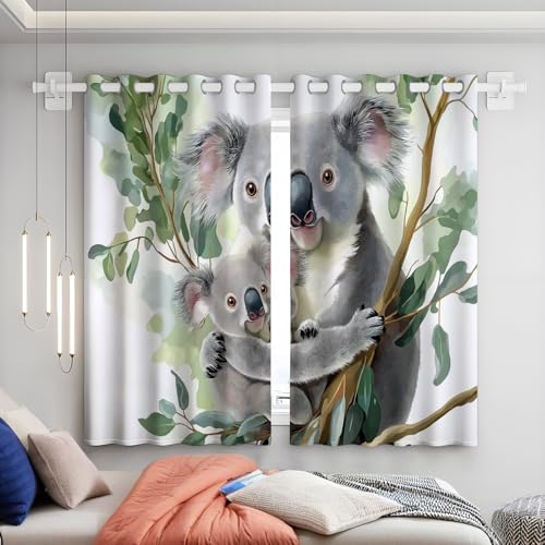 GSAEIMCT Cartoon Schlafzimmervorhänge – Koala-Baby Bedruckte Sonnenschutzvorhänge Blickdichter geeignet für Schlafzimmer, Wohnzimmer, 2er Set Vorhang Verdunkelung mit Ösen 245x140 cm(HöhexBreite) von GSAEIMCT