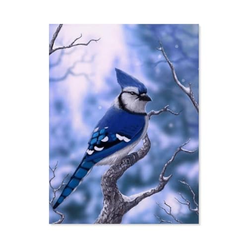 GSBRSNTS 5D DIY Diamond Painting Kit，Blaue Kardinäle Vögel Winter Schnee，Mosaik, Diamantmalerei für Erwachsene, Round Diamond Picture Home Art（30 x 40 cm/11.81 x 15.74 Zoll）-E14 von GSBRSNTS