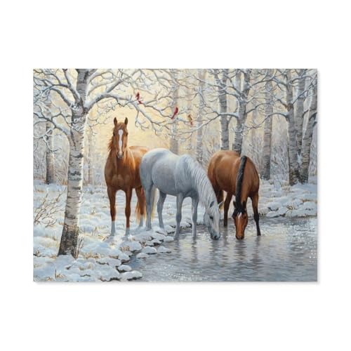 GSBRSNTS 5D DIY Diamond Painting Kit，Pferde am Fluss im Winter，Mosaik, Diamantmalerei für Erwachsene, Round Diamond Picture Home Art（50 x 60 cm/19.68 x 23.62 Zoll）-F74 von GSBRSNTS