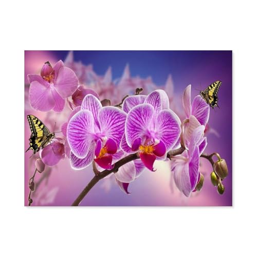 GSBRSNTS 5D DIY Diamond Painting Kit，Rosa Blume，Orchidee Schmetterling，Mosaik, Diamantmalerei für Erwachsene, Round Diamond Picture Home Art（50 x 60 cm/19.68 x 23.62 Zoll）-D54 von GSBRSNTS