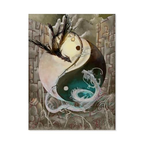 GSBRSNTS 5D DIY Diamond Painting Kit，Yin Yang Drache，Mosaik, Diamantmalerei für Erwachsene, Round Diamond Picture Home Art（30 x 40 cm/11.81 x 15.74 Zoll）-A54 von GSBRSNTS