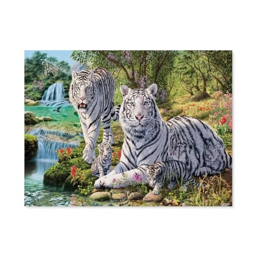 GSBRSNTS DIY 5d Diamantmalerei，weißer Tiger，Kreuzstich Volldiamant Kristall Strass Stickerei Bild Handwerk Handwerk Wanddekoration Geschenk（30 x 40 cm/11.81 x 15.74 Zoll）-B35 von GSBRSNTS