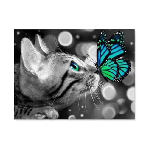 GSBRSNTS DIY Diamond Painting Set，Cat Butterfly，Diamantmalerei, handgemachte Stickerei Geschenke für Erwachsene/Kinder（30 x 40 cm/11.81 x 15.74 Zoll）-A8 von GSBRSNTS