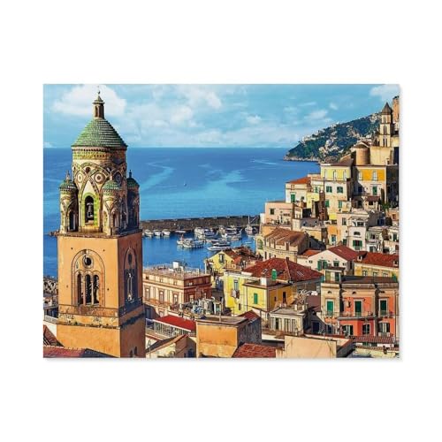 GSBRSNTS DIY Malen nach Zahlen，Amalfi, Italien，diy malen nach zahlen erwachsene landsch Mit Pinsel und Acrylfarbe Erwachsenenfarbe nach Zahlen Kits Kunst(50x60cm-E14 von GSBRSNTS