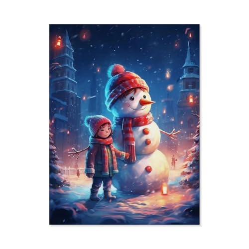 GSBRSNTS Diamond 5D DIY Diamond Painting，Schneemann Kleines Mädchen, Weihnachten，3D-Stickerei Kreuzstich-Mosaik-Malerei-Dekor（40 x 50 cm/15.74 x 19.68 Zoll）-C96 von GSBRSNTS