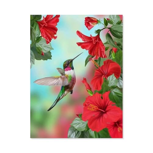 GSBRSNTS Diamond Painting，Kolibri und Blumen，Diamant Malerei Kunst Stickerei Kreuzstich Bilder Geschenk Wanddekoration（40 x 50 cm/15.74 x 19.68 Zoll）-B30 von GSBRSNTS