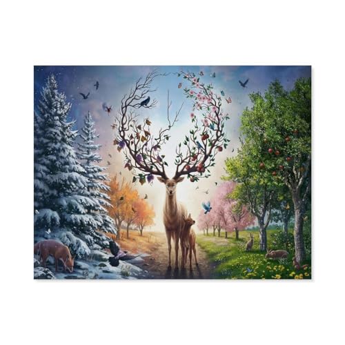 GSBRSNTS Malen nach Zahlen，Der magische Hirsch und die Vier Jahreszeiten，diy malen nach zahlen erwachsene landsch Mit Pinsel und Acrylfarbe Kits Theme Digital Home Wall Artwork(30x40cm-A6 von GSBRSNTS