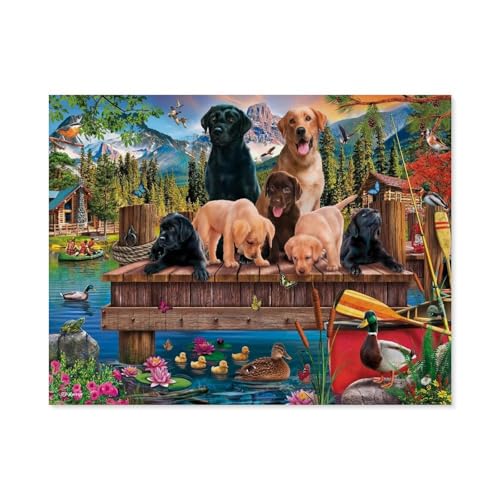 GSBRSNTS Malen nach Zahlen，Hundefamilie am See，diy malen nach zahlen erwachsene landsch Mit Pinsel und Acrylfarbe Kits Theme Digital Home Wall Artwork(30x40cm-E66 von GSBRSNTS