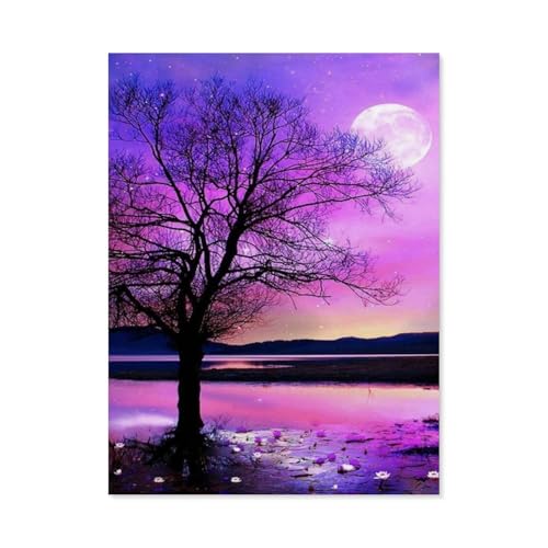 GSBRSNTS Round Diamond 5D DIY，Vier Jahreszeit Baum Lila Sternenhimmel Mond，5d DIY Diamant Malerei Kreuzstich Mosaik Strass Home Decoration（40 x 50 cm/15.74 x 19.68 Zoll）-D85 von GSBRSNTS