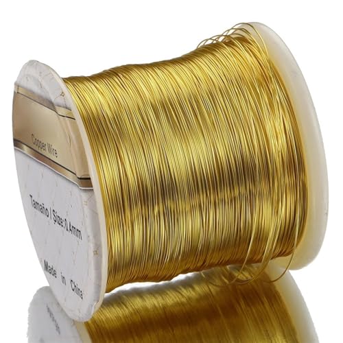 GSCLZ Aluminiumdraht 1 Rolle, kein Verblassen, formbarer, anlaufbeständiger Kupferdraht for die Herstellung von DIY-Armbändern, Ohrringen und Schmuck(Gold Color,0.4mm-250meters) von GSCLZ