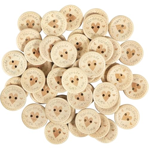 50 Stück handgefertigte Holzknöpfe, Strickknöpfe, 20 mm, rund, mit Liebe, Holzknöpfe zum Nähen und Basteln, für Strümpfe, DIY, handgefertigte Geschenke, Dekorationen (Größe: 20 mm) von GSDGV