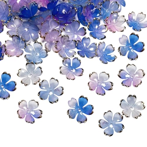 100 Stück 18 mm große Kirschblütenperlen, kleine Acryl-Blumen-Perlen, niedliche Armbänder, Abstandshalter, Blütenblätter, Perlenkappen, Basteln, dekorative Perlen, Schmuckherstellung, Blau von GSHLLO