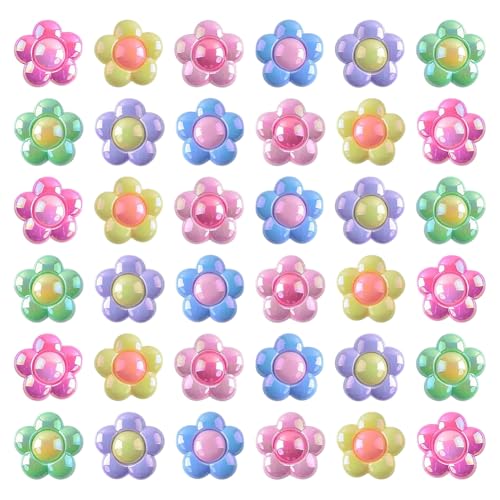 GSHLLO 100 Stück 16 mm niedliche Acryl-Focal-Perlen, Blumen-Perlen, Stiftperlen, bunt, Schlüsselanhänger, Charm-Perlen, Armbandherstellung, Fokusperlen, ausgefallener Schmuck, Perlen, Basteln, von GSHLLO